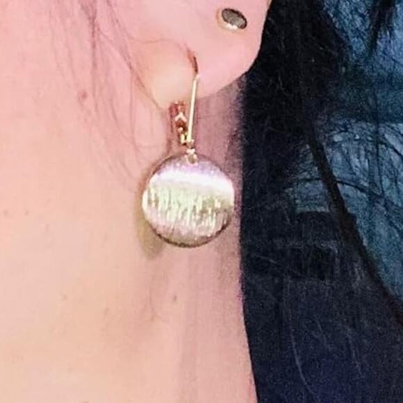 14K Gold Lightweight Circle Disc Coin Dangle Leverback Earrings for Women - Picture 4 of 5